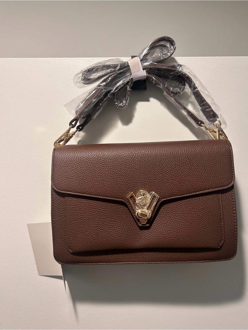 Valentino Orlandi Elegant Brown Leather Shoulder Bag with Gold Hardware